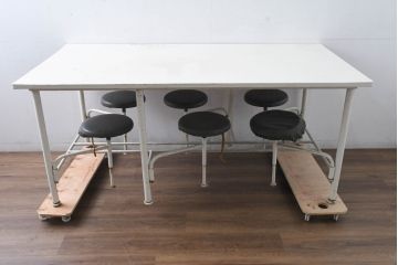 6脚格納スツール付きテーブル(6人掛け、ダイニングテーブル、作業台)(R-083533)