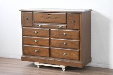 中古　美品　名門家具メーカー 葉山家具　葉山ガーデン「葉山クラシックシリーズ」　優美なローズ&リーフ模様の彫刻がクラシック感を高めるドレッシングチェスト(Hayama Classic、ドレッサー、鏡台、ミラーチェスト)(定価約30万円)(R-083536)