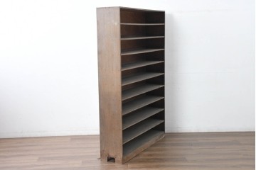 和製ヴィンテージ　古家具　使い込まれた木の味わいたっぷり!　レトロな10段シューズラック　(R-083538)