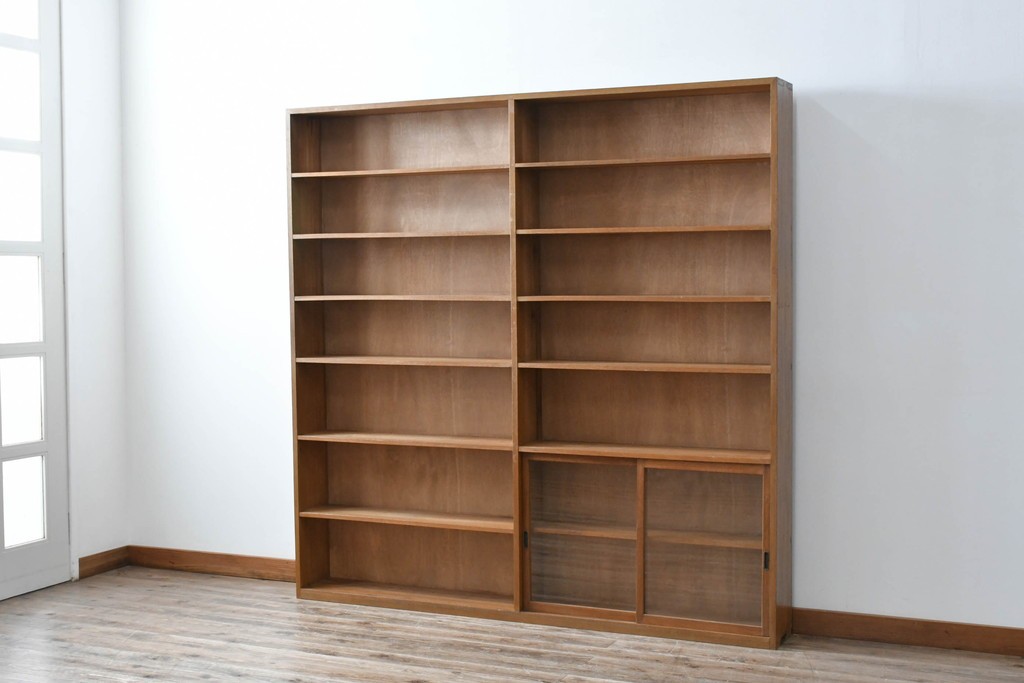 和製アンティーク　希少デザイン!!　収納棚付きのレトロな薄型シェルフ　(R-083539)