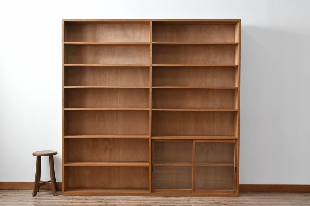 和製アンティーク　希少デザイン!!　収納棚付きのレトロな薄型シェルフ　(R-083539)