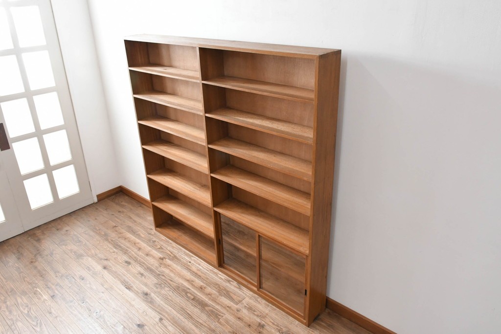 和製アンティーク　希少デザイン!!　収納棚付きのレトロな薄型シェルフ　(R-083539)