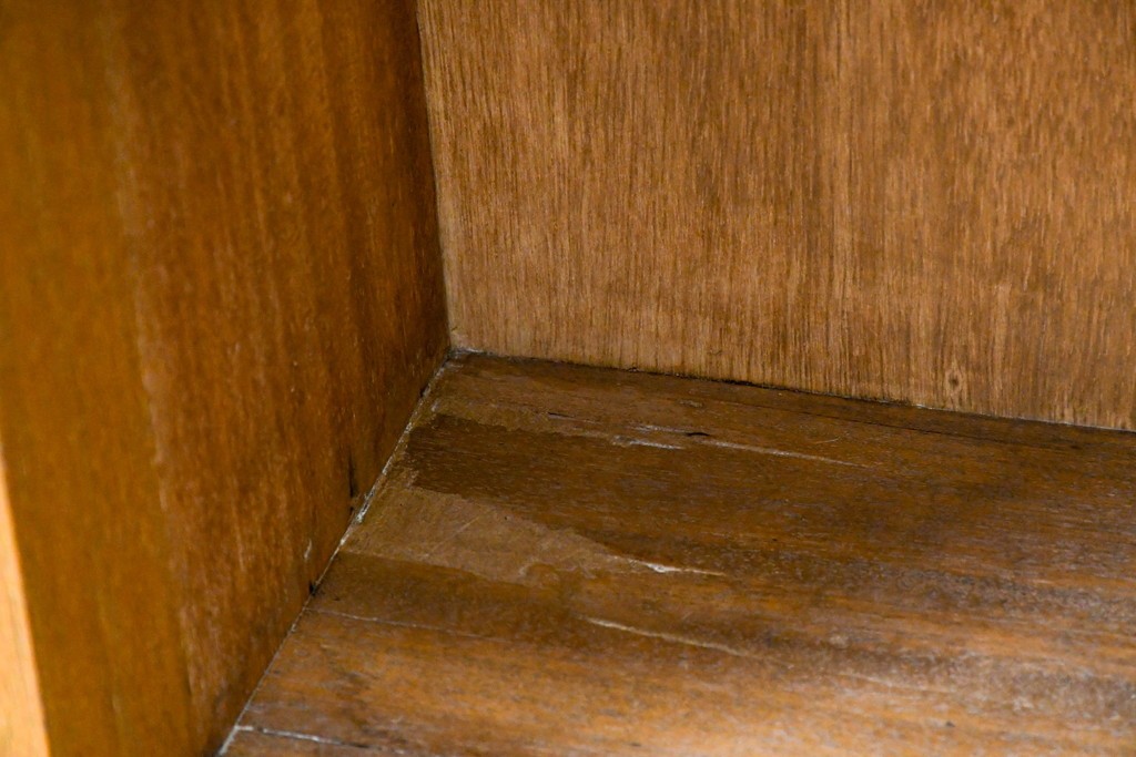 和製アンティーク　希少デザイン!!　収納棚付きのレトロな薄型シェルフ　(R-083539)