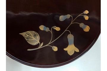 都筑幸哉作　輪島塗　蒔絵　松溜塗　桐の花　雅な佇まいの銘々盆10客セット(お盆、トレイ、トレー、銘々皿、木製、漆器、和食器、共箱付)(R-083556)