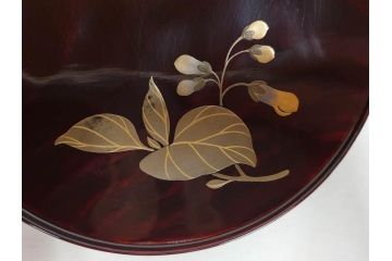 都筑幸哉作　輪島塗　蒔絵　松溜塗　桐の花　雅な佇まいの銘々盆10客セット(お盆、トレイ、トレー、銘々皿、木製、漆器、和食器、共箱付)(R-083556)
