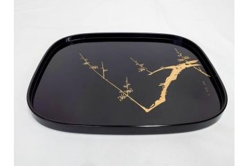 古今菁峰　輪島塗　蒔絵　五聖模様　花の丸　空間に優美な彩りを添える卓上膳・銘々皿・茶托 各5客セット(松、竹、梅、木製、漆器、漆芸、お膳、御膳、お盆、茶道具、菓子器、小皿、和食器、和皿、草花、共箱付)(R-083557)