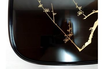 古今菁峰　輪島塗　蒔絵　五聖模様　花の丸　空間に優美な彩りを添える卓上膳・銘々皿・茶托 各5客セット(松、竹、梅、木製、漆器、漆芸、お膳、御膳、お盆、茶道具、菓子器、小皿、和食器、和皿、草花、共箱付)(R-083557)