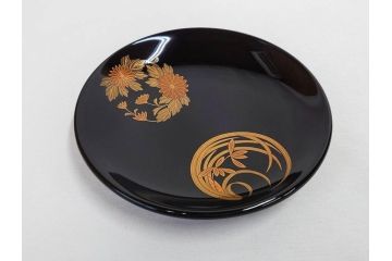 古今菁峰　輪島塗　蒔絵　五聖模様　花の丸　空間に優美な彩りを添える卓上膳・銘々皿・茶托 各5客セット(松、竹、梅、木製、漆器、漆芸、お膳、御膳、お盆、茶道具、菓子器、小皿、和食器、和皿、草花、共箱付)(R-083557)