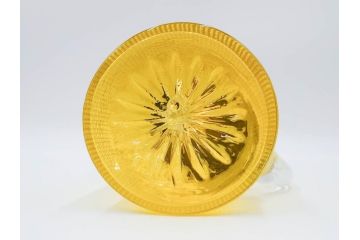 大正〜昭和初期　花文　黄色　ガラス　鮮やかな色合いが食卓に明るさと個性を添える水差し&コップ2客セット(硝子、ジャグ、蓋付き、魚子、ピッチャー、グラス、和ガラス)(R-083565)