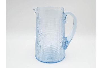 大正〜昭和初期　花文　水色　ガラス　くつろぎのひとときを涼やかに演出する水差し&コップセット(硝子、ジャグ、魚子、ピッチャー、グラス、和ガラス)(R-083566)
