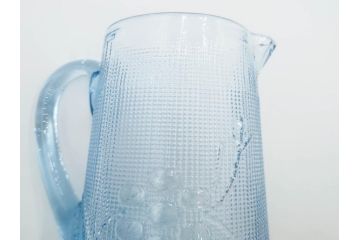 大正〜昭和初期　花文　水色　ガラス　くつろぎのひとときを涼やかに演出する水差し&コップセット(硝子、ジャグ、魚子、ピッチャー、グラス、和ガラス)(R-083566)
