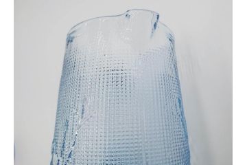 大正〜昭和初期　花文　水色　ガラス　くつろぎのひとときを涼やかに演出する水差し&コップセット(硝子、ジャグ、魚子、ピッチャー、グラス、和ガラス)(R-083566)