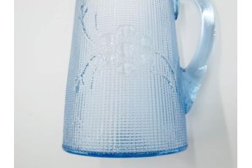 大正〜昭和初期　花文　水色　ガラス　くつろぎのひとときを涼やかに演出する水差し&コップセット(硝子、ジャグ、魚子、ピッチャー、グラス、和ガラス)(R-083566)