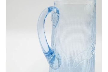 大正〜昭和初期　花文　水色　ガラス　くつろぎのひとときを涼やかに演出する水差し&コップセット(硝子、ジャグ、魚子、ピッチャー、グラス、和ガラス)(R-083566)