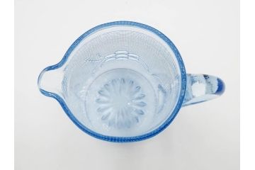大正〜昭和初期　花文　水色　ガラス　くつろぎのひとときを涼やかに演出する水差し&コップセット(硝子、ジャグ、魚子、ピッチャー、グラス、和ガラス)(R-083566)