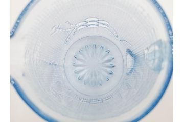 大正〜昭和初期　花文　水色　ガラス　くつろぎのひとときを涼やかに演出する水差し&コップセット(硝子、ジャグ、魚子、ピッチャー、グラス、和ガラス)(R-083566)