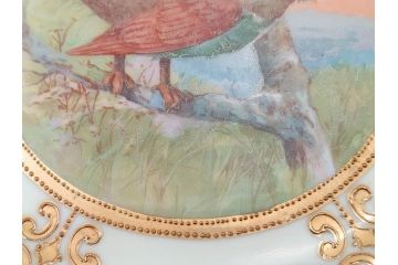 明治〜大正期　オールドノリタケ　NORITAKE　金彩　金盛　ハンドペイント　雉　蝶　丁寧に施された装飾が日常に彩りと品格を添えるプレート2枚セット(ちょう、鳥、キジ、取手付、大皿、中皿、洋食器)(R-083568)