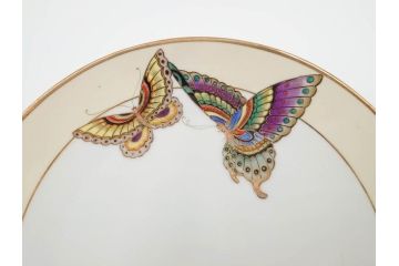 明治〜大正期　オールドノリタケ　NORITAKE　金彩　金盛　ハンドペイント　雉　蝶　丁寧に施された装飾が日常に彩りと品格を添えるプレート2枚セット(ちょう、鳥、キジ、取手付、大皿、中皿、洋食器)(R-083568)