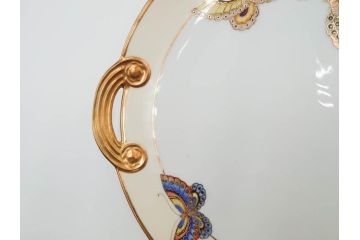 明治〜大正期　オールドノリタケ　NORITAKE　金彩　金盛　ハンドペイント　雉　蝶　丁寧に施された装飾が日常に彩りと品格を添えるプレート2枚セット(ちょう、鳥、キジ、取手付、大皿、中皿、洋食器)(R-083568)