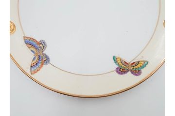 明治〜大正期　オールドノリタケ　NORITAKE　金彩　金盛　ハンドペイント　雉　蝶　丁寧に施された装飾が日常に彩りと品格を添えるプレート2枚セット(ちょう、鳥、キジ、取手付、大皿、中皿、洋食器)(R-083568)