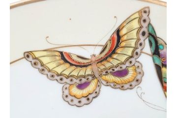 明治〜大正期　オールドノリタケ　NORITAKE　金彩　金盛　ハンドペイント　雉　蝶　丁寧に施された装飾が日常に彩りと品格を添えるプレート2枚セット(ちょう、鳥、キジ、取手付、大皿、中皿、洋食器)(R-083568)