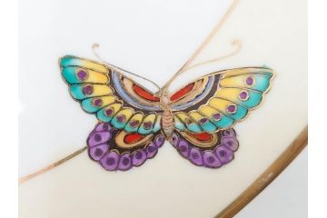 明治〜大正期　オールドノリタケ　NORITAKE　金彩　金盛　ハンドペイント　雉　蝶　丁寧に施された装飾が日常に彩りと品格を添えるプレート2枚セット(ちょう、鳥、キジ、取手付、大皿、中皿、洋食器)(R-083568)
