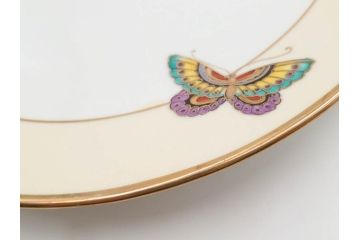 明治〜大正期　オールドノリタケ　NORITAKE　金彩　金盛　ハンドペイント　雉　蝶　丁寧に施された装飾が日常に彩りと品格を添えるプレート2枚セット(ちょう、鳥、キジ、取手付、大皿、中皿、洋食器)(R-083568)