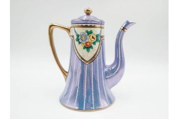 明治〜大正期　オールドノリタケ　NORITAKE　花籠　ラスター彩と金彩が織りなす幻想的な輝きが贅沢なひとときを演出するポット・カップ&ソーサー4客セット(ティー、コーヒー、マルキ印、C&S、洋食器)(R-083569)