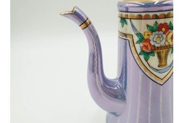 明治〜大正期　オールドノリタケ　NORITAKE　花籠　ラスター彩と金彩が織りなす幻想的な輝きが贅沢なひとときを演出するポット・カップ&ソーサー4客セット(ティー、コーヒー、マルキ印、C&S、洋食器)(R-083569)