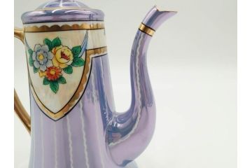明治〜大正期　オールドノリタケ　NORITAKE　花籠　ラスター彩と金彩が織りなす幻想的な輝きが贅沢なひとときを演出するポット・カップ&ソーサー4客セット(ティー、コーヒー、マルキ印、C&S、洋食器)(R-083569)