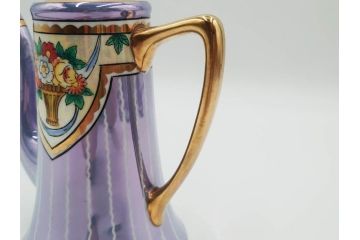 明治〜大正期　オールドノリタケ　NORITAKE　花籠　ラスター彩と金彩が織りなす幻想的な輝きが贅沢なひとときを演出するポット・カップ&ソーサー4客セット(ティー、コーヒー、マルキ印、C&S、洋食器)(R-083569)