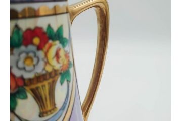 明治〜大正期　オールドノリタケ　NORITAKE　花籠　ラスター彩と金彩が織りなす幻想的な輝きが贅沢なひとときを演出するポット・カップ&ソーサー4客セット(ティー、コーヒー、マルキ印、C&S、洋食器)(R-083569)