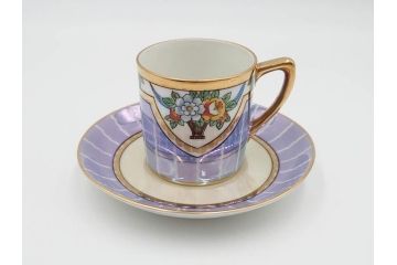 明治〜大正期　オールドノリタケ　NORITAKE　花籠　ラスター彩と金彩が織りなす幻想的な輝きが贅沢なひとときを演出するポット・カップ&ソーサー4客セット(ティー、コーヒー、マルキ印、C&S、洋食器)(R-083569)