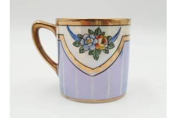 明治〜大正期　オールドノリタケ　NORITAKE　花籠　ラスター彩と金彩が織りなす幻想的な輝きが贅沢なひとときを演出するポット・カップ&ソーサー4客セット(ティー、コーヒー、マルキ印、C&S、洋食器)(R-083569)