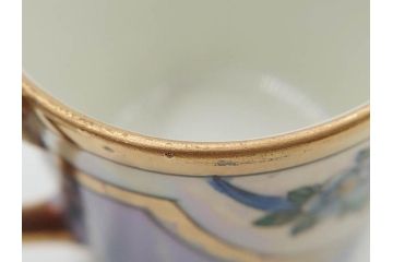 明治〜大正期　オールドノリタケ　NORITAKE　花籠　ラスター彩と金彩が織りなす幻想的な輝きが贅沢なひとときを演出するポット・カップ&ソーサー4客セット(ティー、コーヒー、マルキ印、C&S、洋食器)(R-083569)
