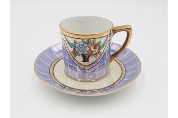 明治〜大正期　オールドノリタケ　NORITAKE　花籠　ラスター彩と金彩が織りなす幻想的な輝きが贅沢なひとときを演出するポット・カップ&ソーサー4客セット(ティー、コーヒー、マルキ印、C&S、洋食器)(R-083569)