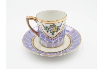 明治〜大正期　オールドノリタケ　NORITAKE　花籠　ラスター彩と金彩が織りなす幻想的な輝きが贅沢なひとときを演出するポット・カップ&ソーサー4客セット(ティー、コーヒー、マルキ印、C&S、洋食器)(R-083569)
