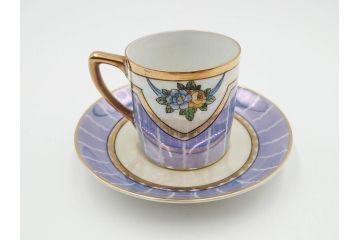 明治〜大正期　オールドノリタケ　NORITAKE　花籠　ラスター彩と金彩が織りなす幻想的な輝きが贅沢なひとときを演出するポット・カップ&ソーサー4客セット(ティー、コーヒー、マルキ印、C&S、洋食器)(R-083569)