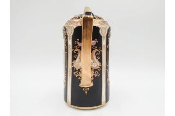 明治〜大正期　オールドノリタケ　NORITAKE　金彩　金盛　花　ハンドペイント　格調高く華やぎを纏ったコーヒーセット(ポット、クリーマー、シュガーポット、カップ&ソーサー3客、C&S、洋食器)(R-083570)