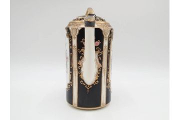 明治〜大正期　オールドノリタケ　NORITAKE　金彩　金盛　花　ハンドペイント　格調高く華やぎを纏ったコーヒーセット(ポット、クリーマー、シュガーポット、カップ&ソーサー3客、C&S、洋食器)(R-083570)