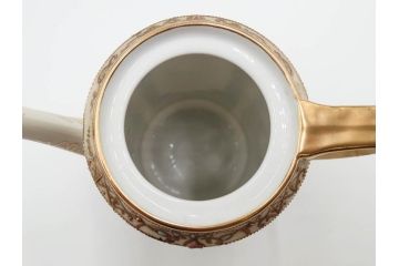 明治〜大正期　オールドノリタケ　NORITAKE　金彩　金盛　花　ハンドペイント　格調高く華やぎを纏ったコーヒーセット(ポット、クリーマー、シュガーポット、カップ&ソーサー3客、C&S、洋食器)(R-083570)