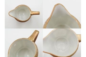 明治〜大正期　オールドノリタケ　NORITAKE　金彩　金盛　花　ハンドペイント　格調高く華やぎを纏ったコーヒーセット(ポット、クリーマー、シュガーポット、カップ&ソーサー3客、C&S、洋食器)(R-083570)