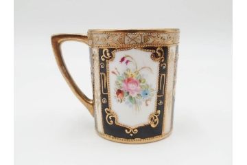 明治〜大正期　オールドノリタケ　NORITAKE　金彩　金盛　花　ハンドペイント　格調高く華やぎを纏ったコーヒーセット(ポット、クリーマー、シュガーポット、カップ&ソーサー3客、C&S、洋食器)(R-083570)