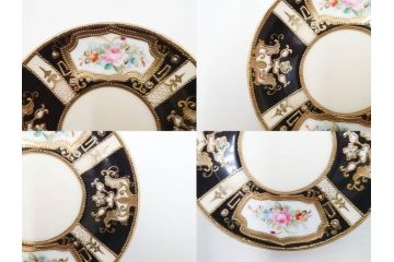 明治〜大正期　オールドノリタケ　NORITAKE　金彩　金盛　花　ハンドペイント　格調高く華やぎを纏ったコーヒーセット(ポット、クリーマー、シュガーポット、カップ&ソーサー3客、C&S、洋食器)(R-083570)