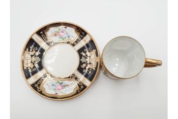 明治〜大正期　オールドノリタケ　NORITAKE　金彩　金盛　花　ハンドペイント　格調高く華やぎを纏ったコーヒーセット(ポット、クリーマー、シュガーポット、カップ&ソーサー3客、C&S、洋食器)(R-083570)
