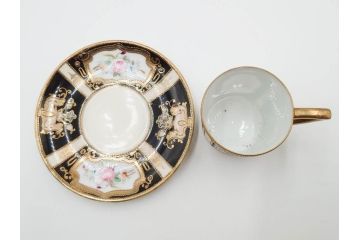 明治〜大正期　オールドノリタケ　NORITAKE　金彩　金盛　花　ハンドペイント　格調高く華やぎを纏ったコーヒーセット(ポット、クリーマー、シュガーポット、カップ&ソーサー3客、C&S、洋食器)(R-083570)