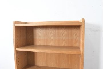 中古　美品　重厚　国産職人手作り　ぶ厚い楢(ナラ)材のシンプルな本棚(飾り棚、オープンシェルフ、ブックシェルフ、オープンラック、収納棚)(製作費約30万円)(R-083576)