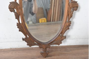アジアンビンテージ　美しい彫刻が目を引くウォールミラー(姿見、壁掛け鏡)(R-083581)