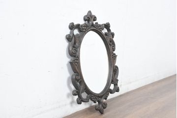 アジアンビンテージ　美しい彫刻が目を引くウォールミラー(姿見、壁掛け鏡)(R-083582)
