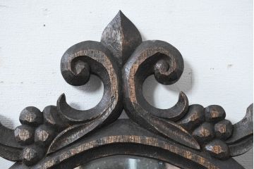 アジアンビンテージ　美しい彫刻が目を引くウォールミラー(姿見、壁掛け鏡)(R-083582)